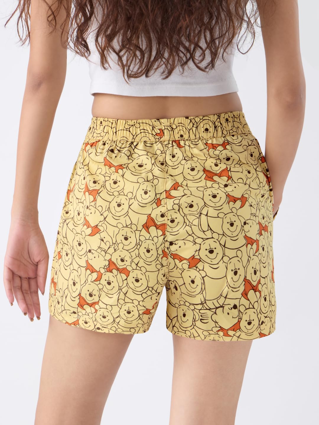 The Souled Store Winnie The Pooh: Bear-y Good Women and Girls Yellow All Over Printed Regular Fit Above The Knee Length Cotton B