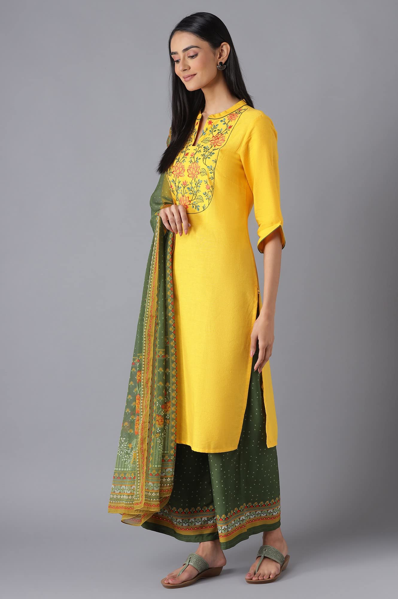 Aurelia Women's Cotton Blend Kurta, Palazzo & Dupatta