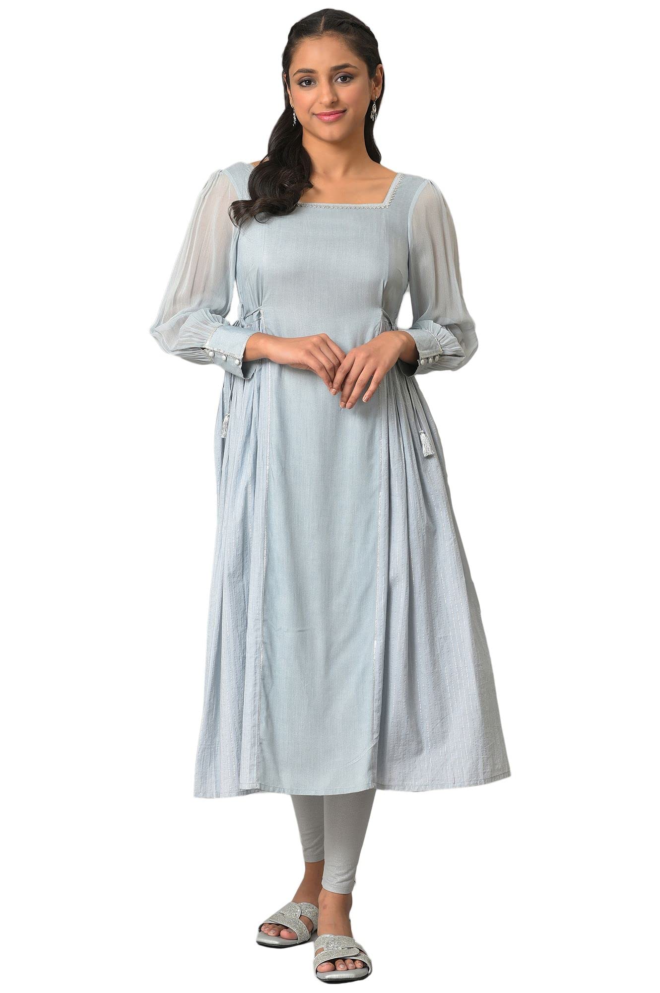Blue Sequined A-Line Summer Dress