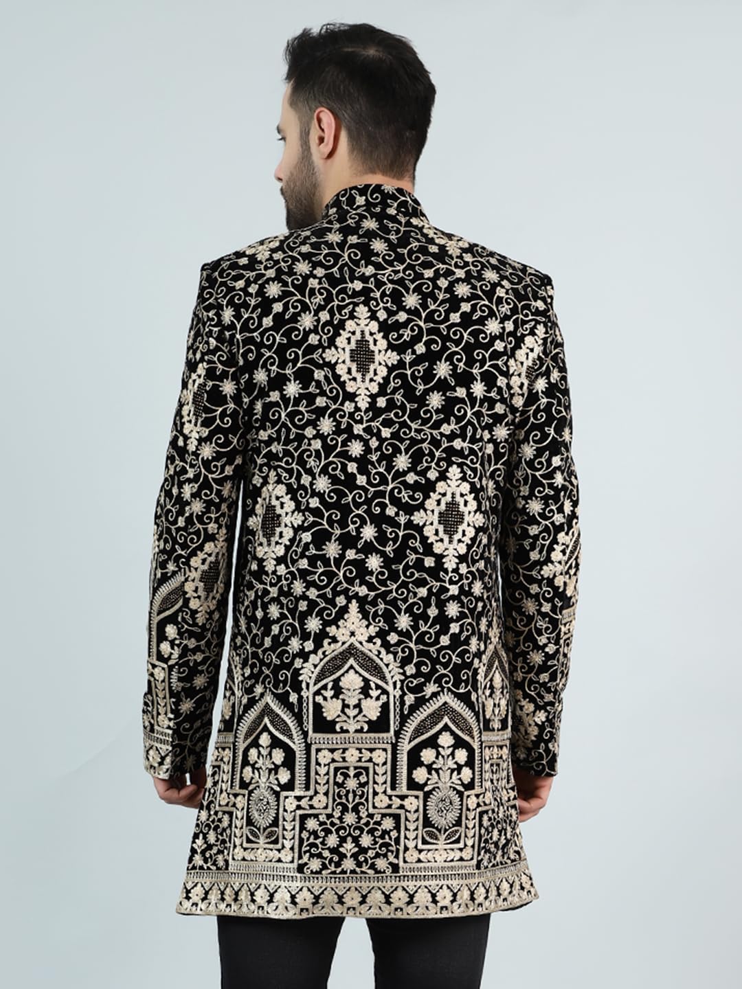 WINTAGE Mens Embroidered Velvet Black 1 Bandhgala : blazer1573