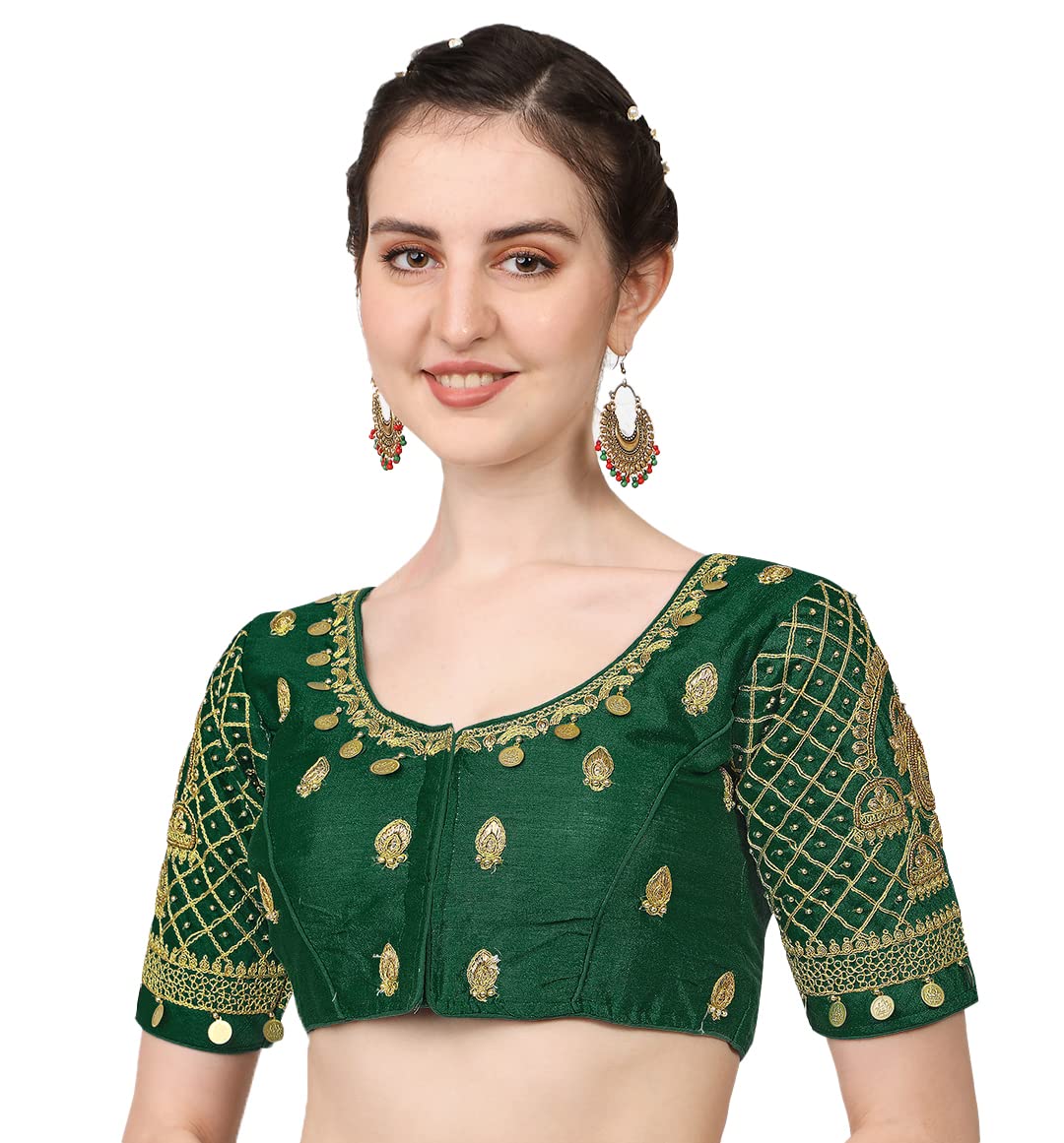 Pujia Mills WomenS Phantom Silk Embroidery Maggam Work Readymade Blouse