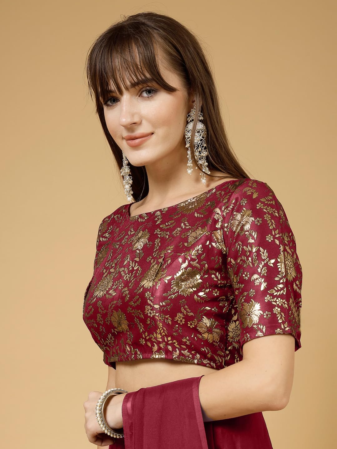 Oomph! Readymade Blouse For Women, Brocade, Boat Neck, Rbbl506