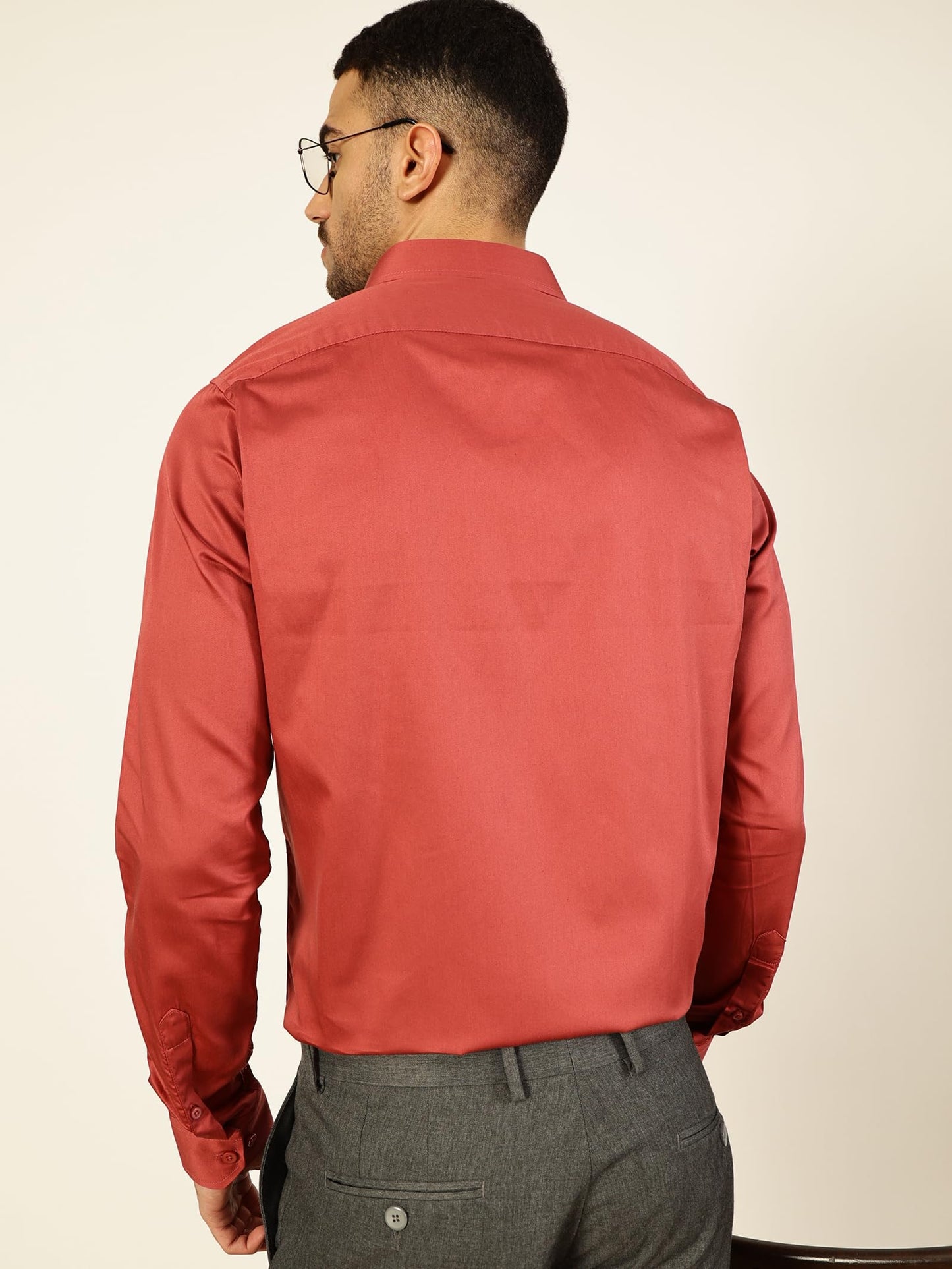 Thomas Scott 100% Cotton Long Sleeve Solid Formal Shirts for Mens Peach