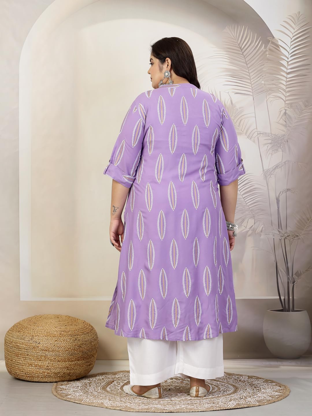 Stylum Plus Size Women Block Printed Rayon A-Line Kurta (NOMIPURPLEPLUS_Purple)