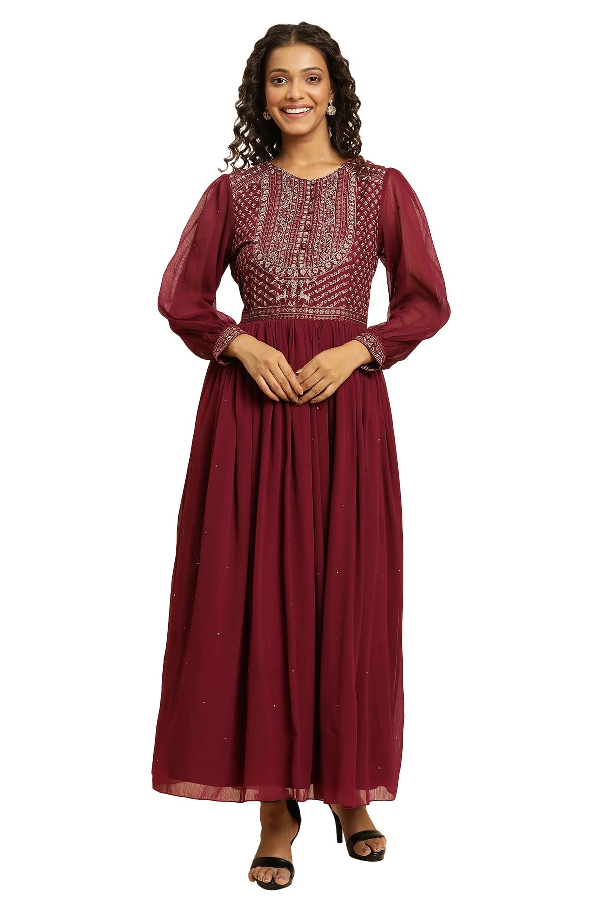 W Purple Floral Printed Maxi Dress For Women