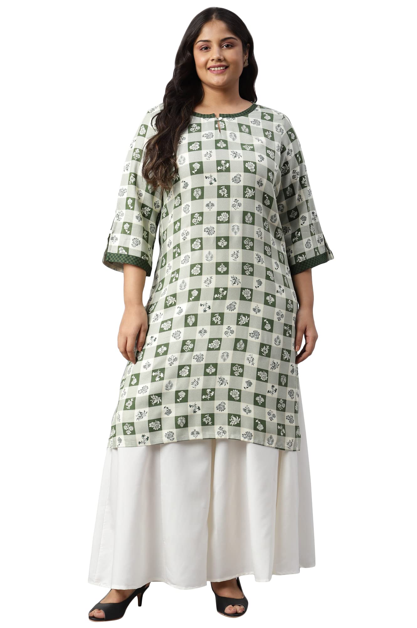 Aurelia Women Green Rayon Floral Printed Straight Kurta_22AUA13527P-505798_4XL