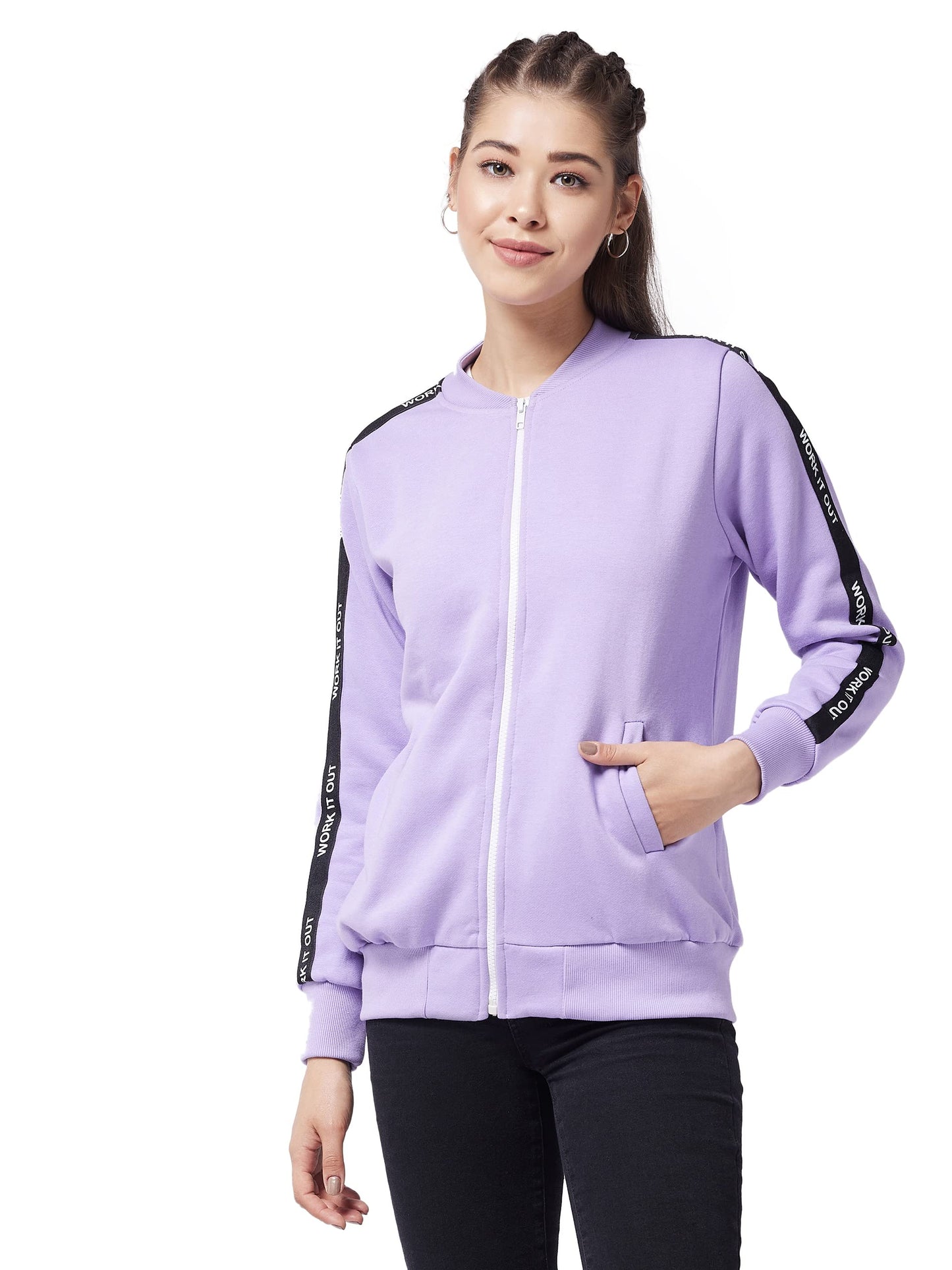 Miss Chase WomenS Lavender V Neck Full Sleeves Solid Bomber Regular Jacket (Mcaw21Jkt03-37-196-04,Lavender,M)