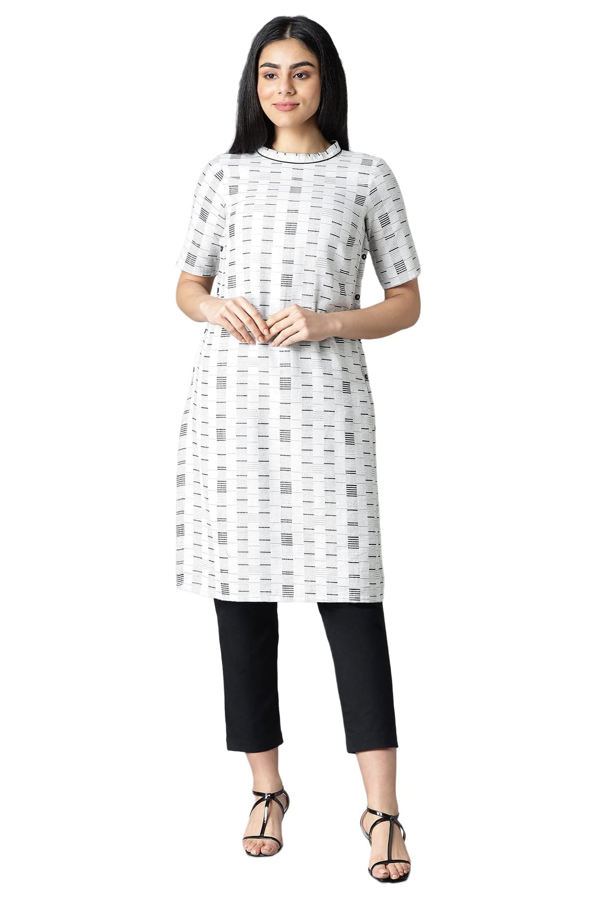 Aurelia WomenS Grey Geometric Printed Printed Cotton Regular Kurta