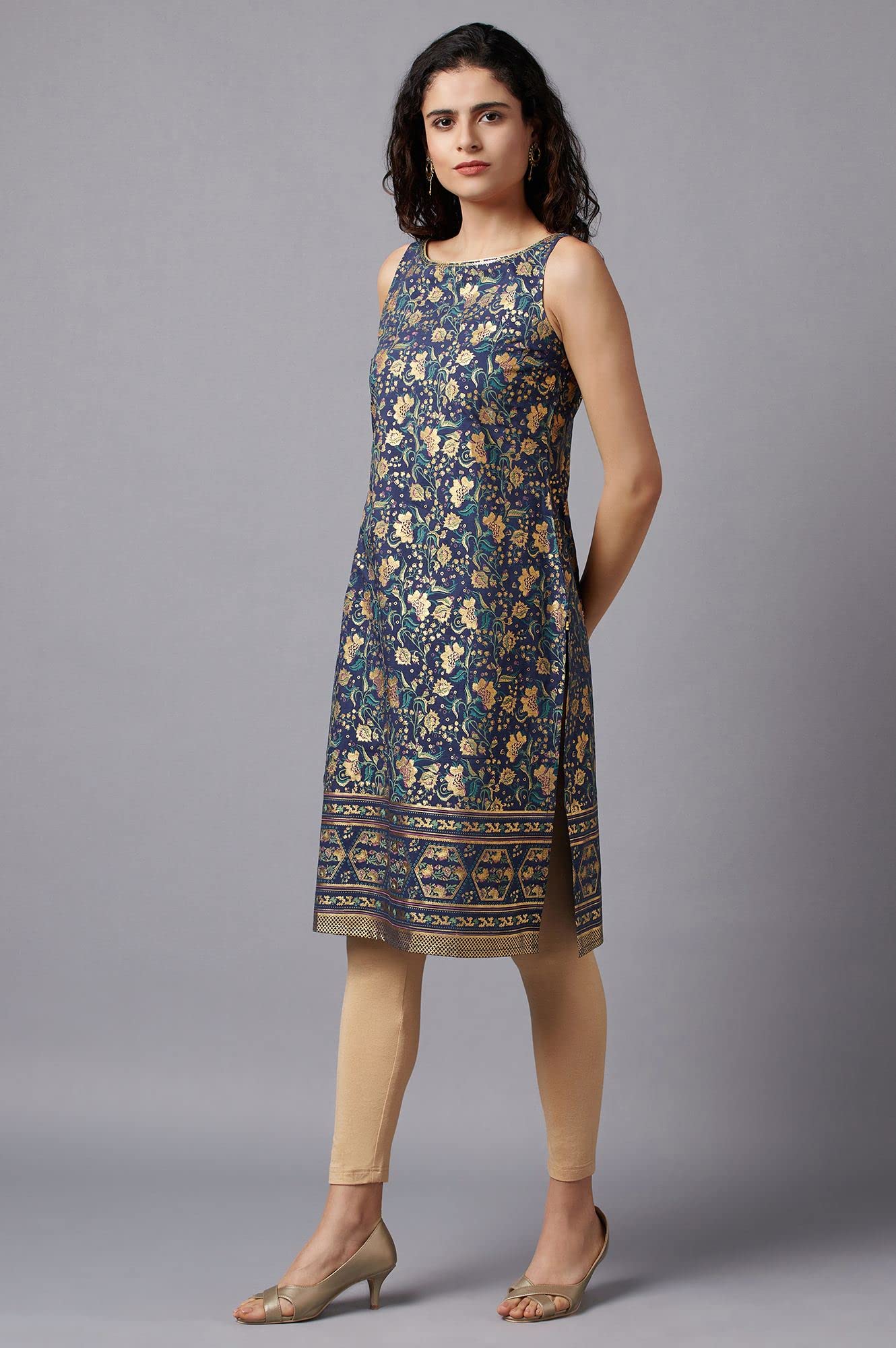 Aurelia Blue Sequin Foil Regular Kurta