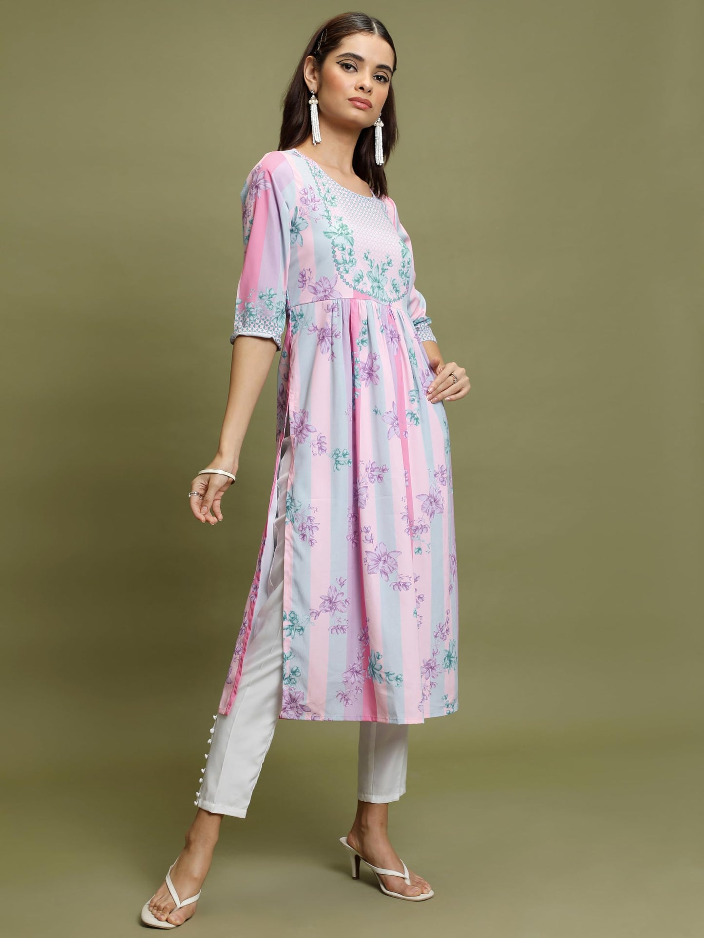 Ketch WomenS Polyester Regular Fit Kurta (Khku000443_Pink Multi