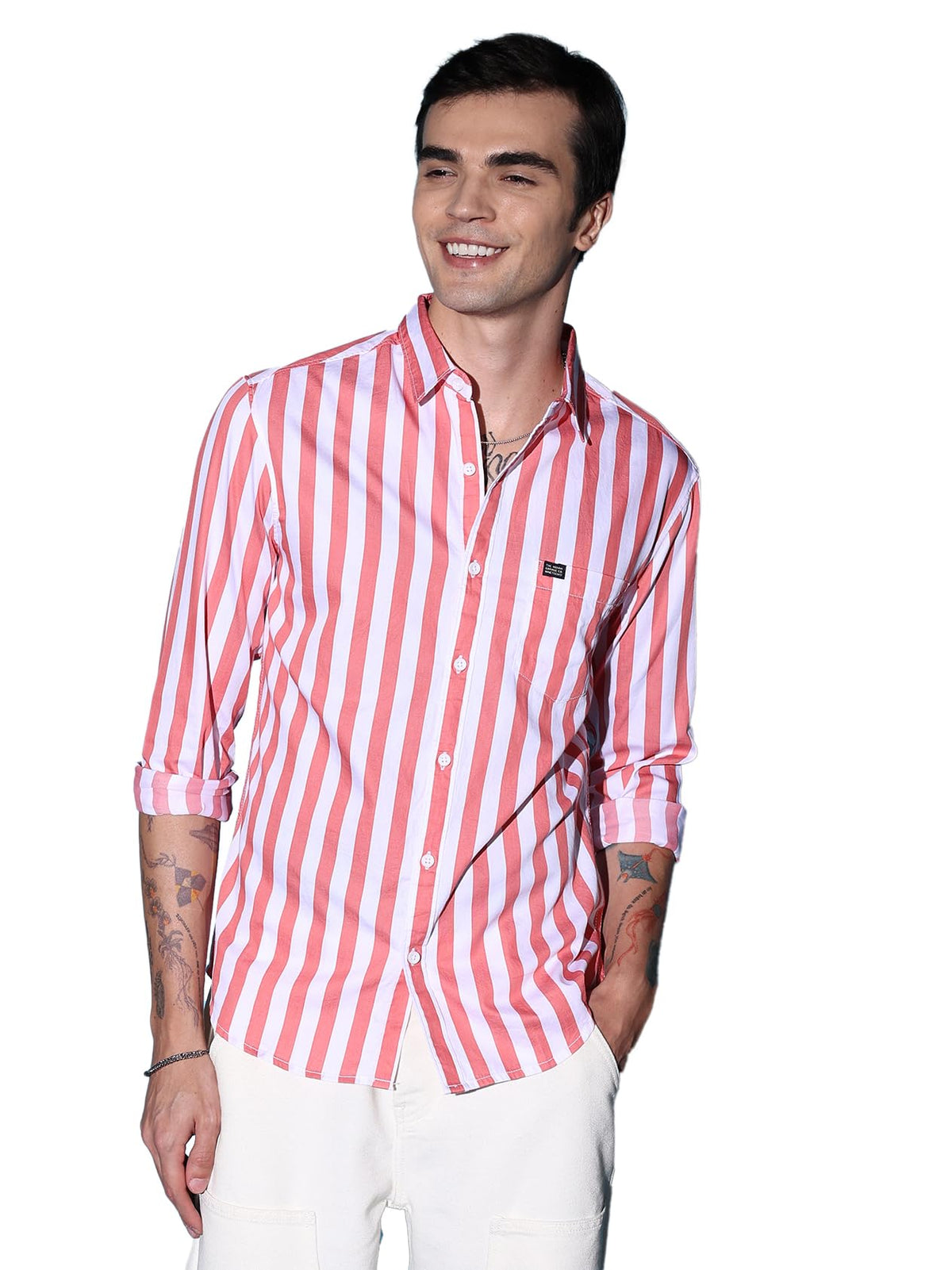 The Indian Garage Co Mens Slim Fit Shirt (0723-SHSTYD-02-01_Pink