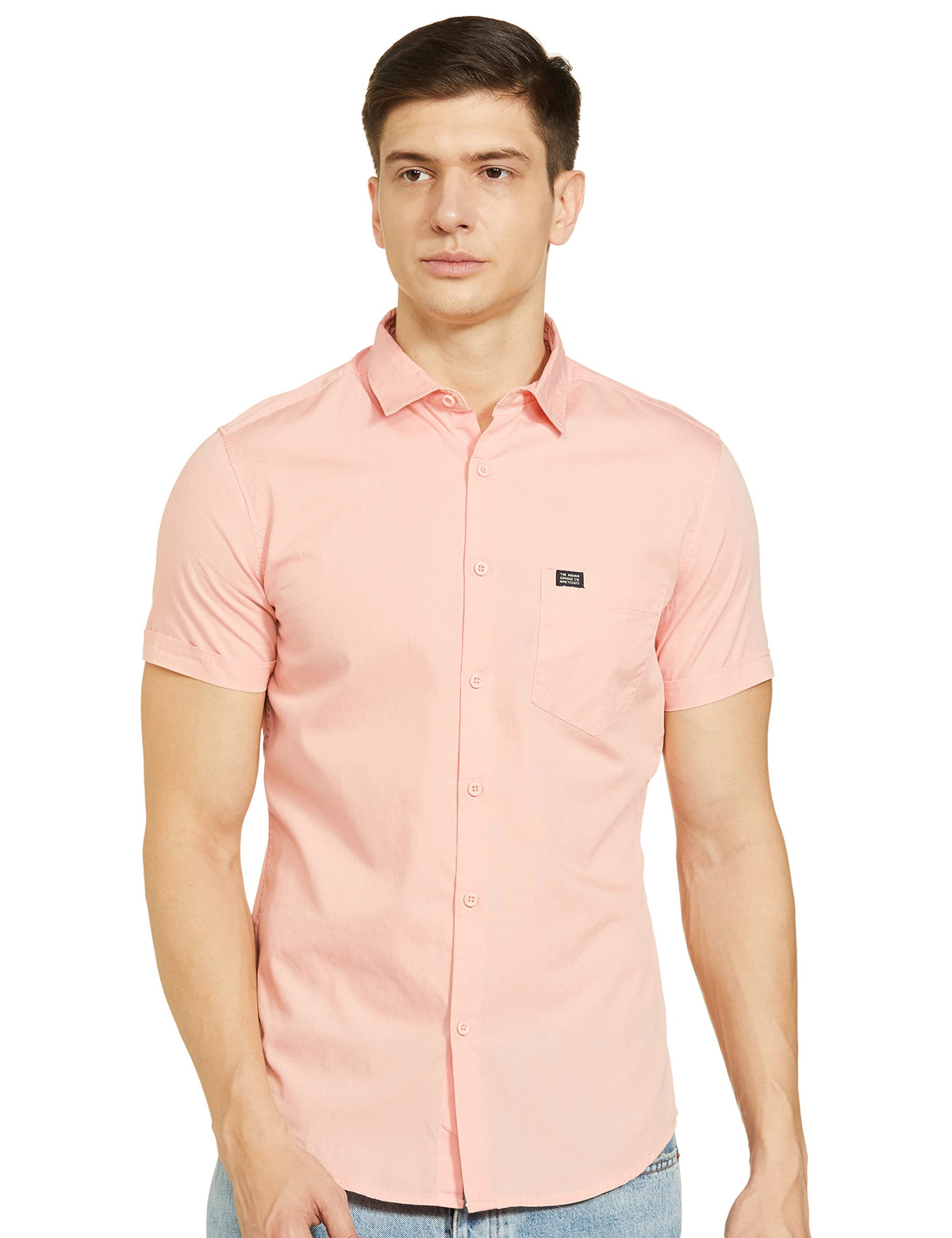 The Indian Garage Co Men Pink Placement Printed Slim Fit Cotton Casual Shirt