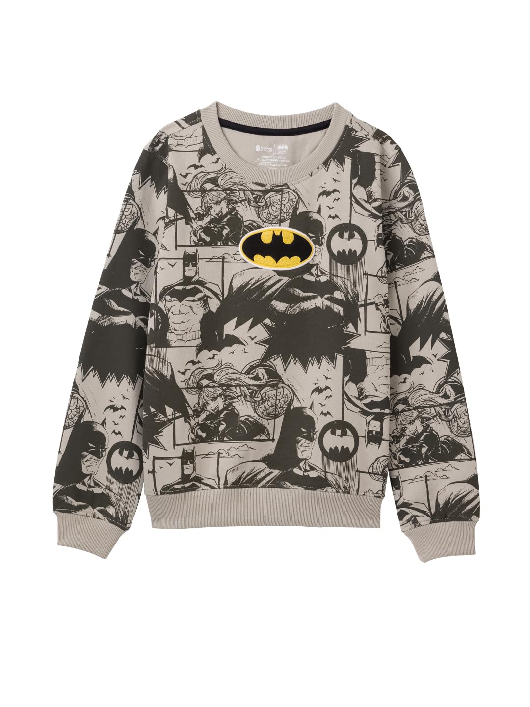 The Souled Store Official Batman : Comics Boys Long Sleeves Round Neck Color Blocked Regular Fit Cotton Sweatshirts Grey