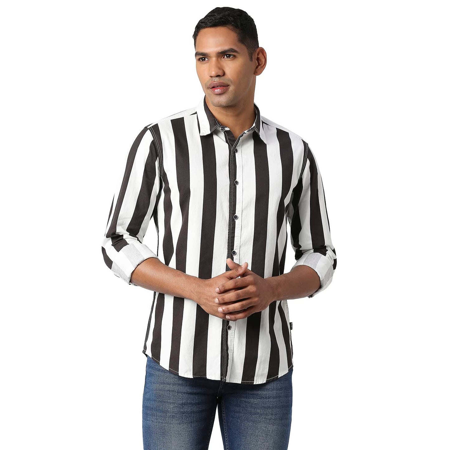 Pepe Jeans MenS Striped Regular Fit Shirt (Pm308156999M_Black