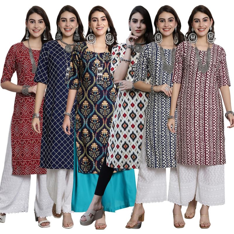 Tee Projekt Crepe Verstaile Straight Printed Kurti For WomenS Ll Casual Wear Kurti (Pack Of 6)