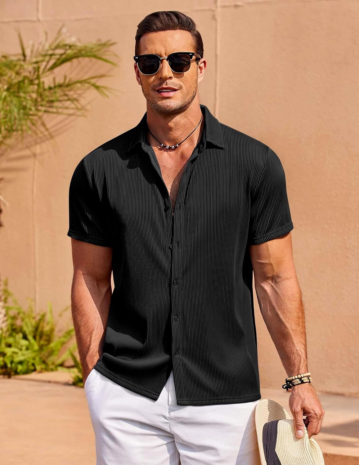 CB-COLEBROOK Mens Casual Shirts Short Sleeve Button Down Loose Fit Shirt for Men Wedding Beach Fashion Shirt (in, Alpha, XL, Re