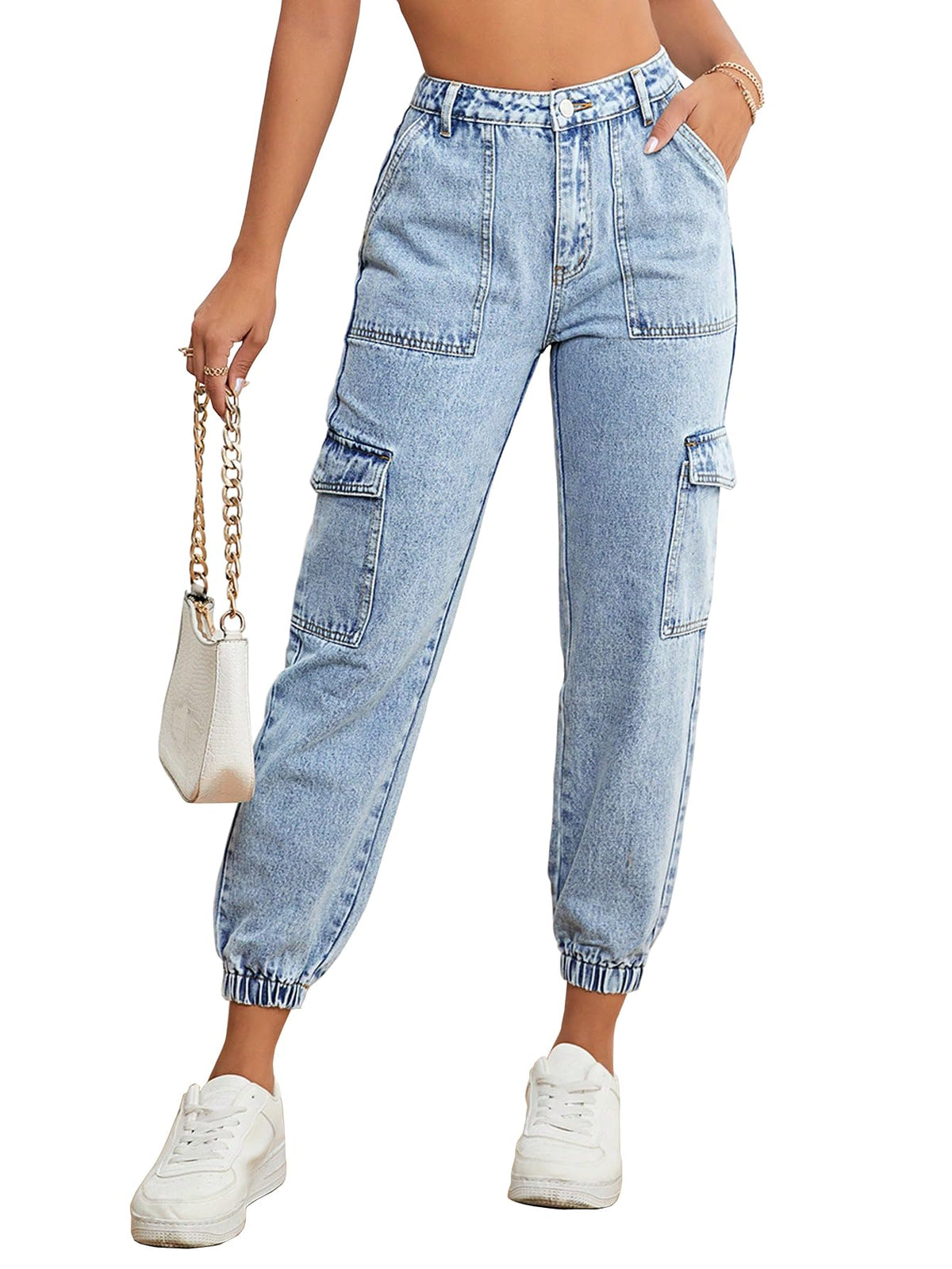 AVANOVA Sky Blue Womens Mid Rise Cotton Ankle Length Jeans for Women Jeans II Denim Cotton Jeans Pant for Women II Cargo Denim