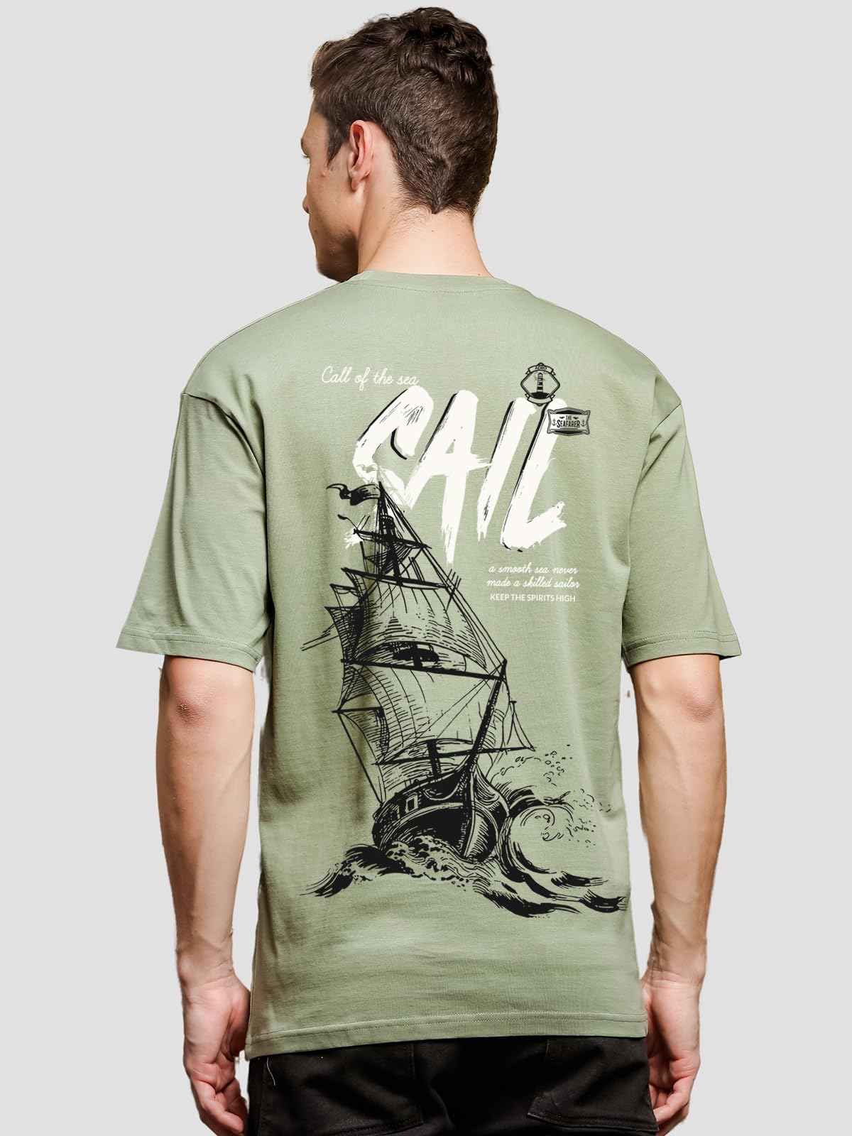 ADRO Men's Solid Oversized Fit T-Shirt (OVR24-L1-SAIL-OL_Olive