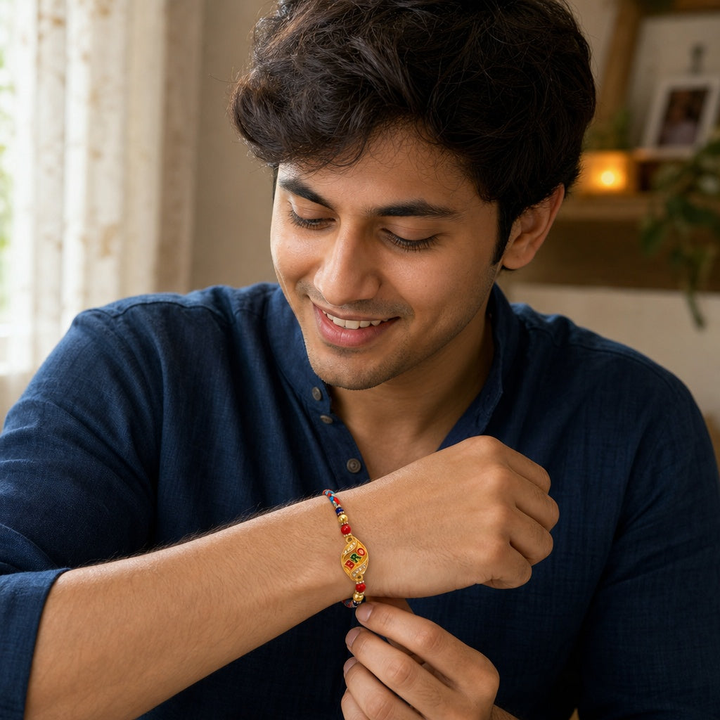 Premium Designer BRO Rakhi for Brother – Rakhi Thread, Rakhi Bracelet, Traditional Raksha Bandhan Gift for Bhaiya