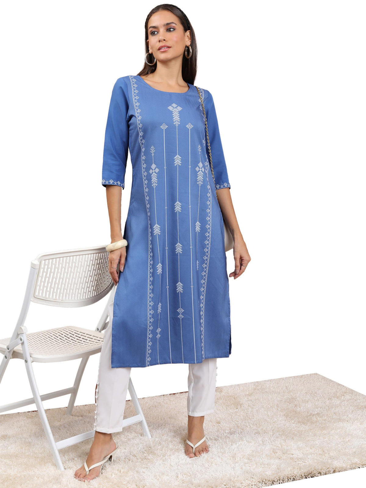 Ketch WomenS Polyester Regular Fit Kurta (Khku000369_Blue/White