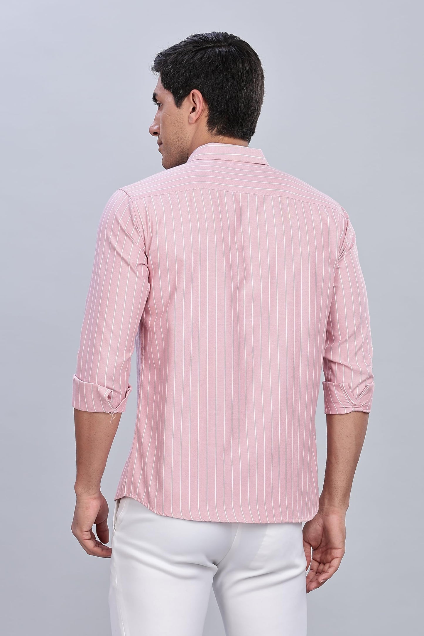 Mildin MenS Dusty Pink Pure Cotton Full Sleeve Spread Collar Regular Fit Striped Printed Formal Shirt With Patch Pocket (Dusty
