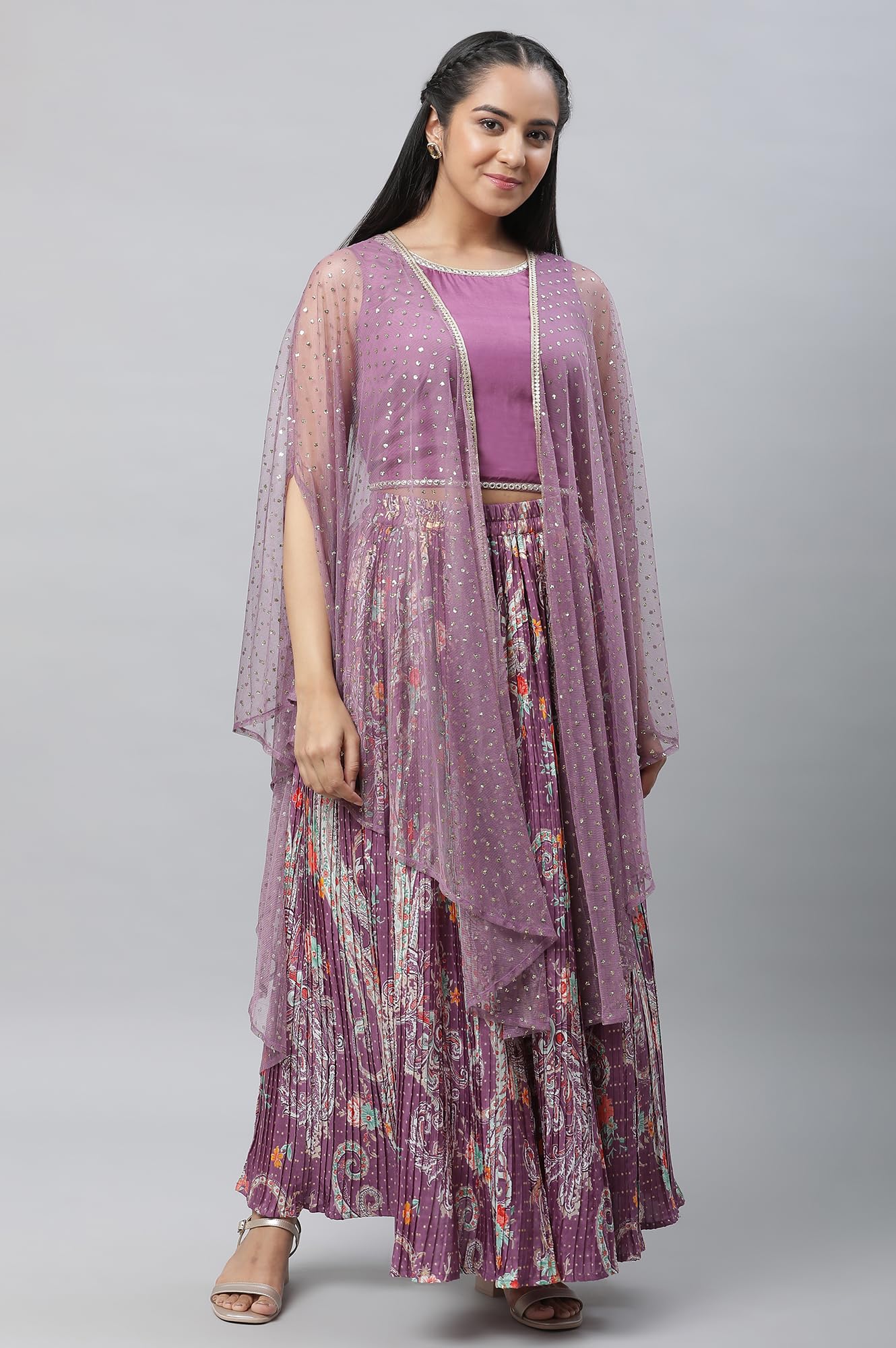 Aurelia Womens Polyester Western Standard Length Shirt (23AUD10597-507126_deep Lilac