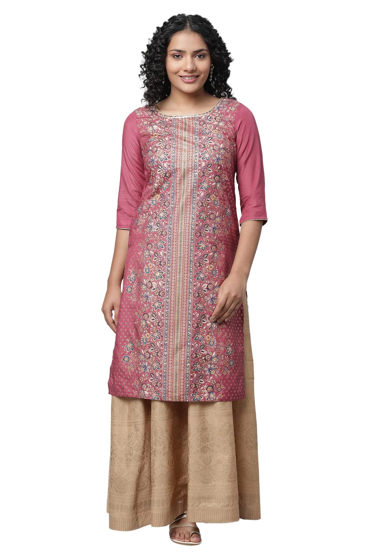 Aurelia Womens Polyester Floral Kurta & Skirt (23FEAS14276-506070_Pink