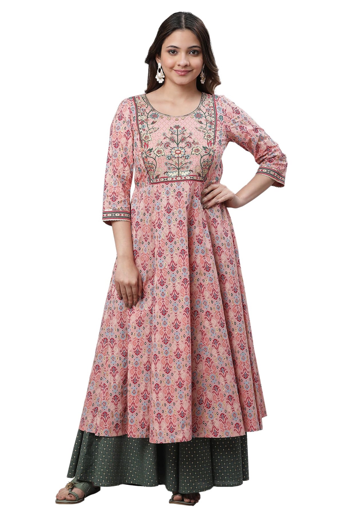 Aurelia Pink Foil Cotton Anarkali Kurta For Women