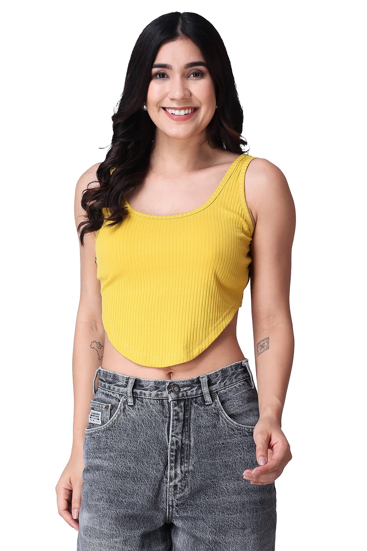 POPWINGS Casual Strap Hankie Ribbed Crop Top for Women || Round-Neck Crop Top for Women || Sleeveless Crop Top for Women || Late