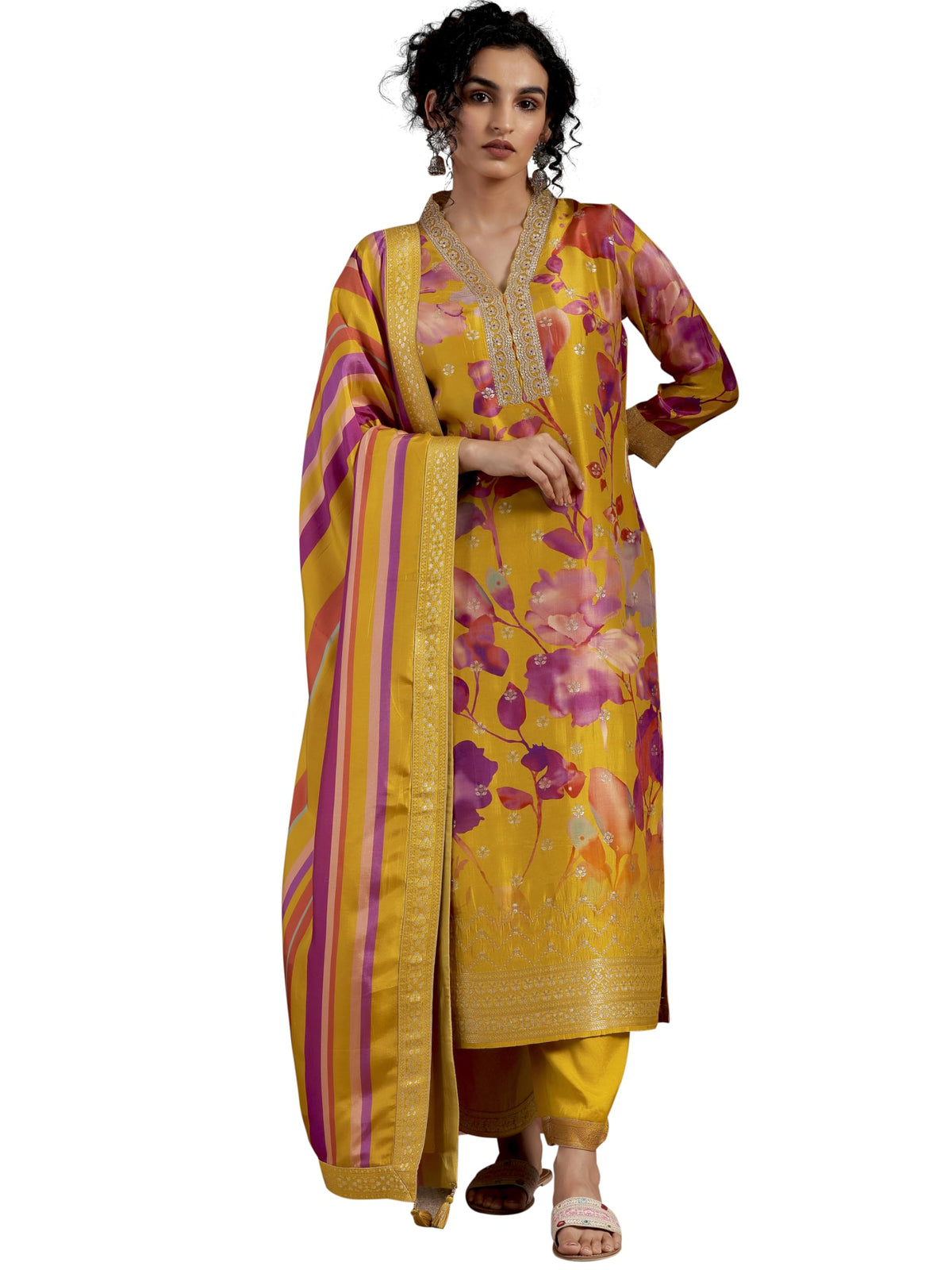 Libas Womens Silk Blend Kurta Set (27602_Mustard
