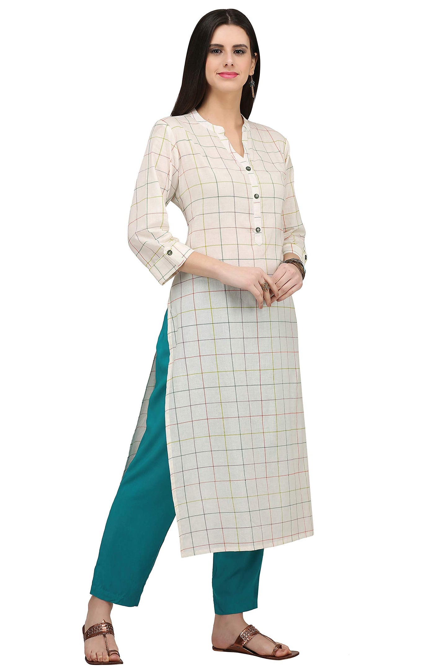 GoSriKi Women's Cotton Solid Straight Kurta