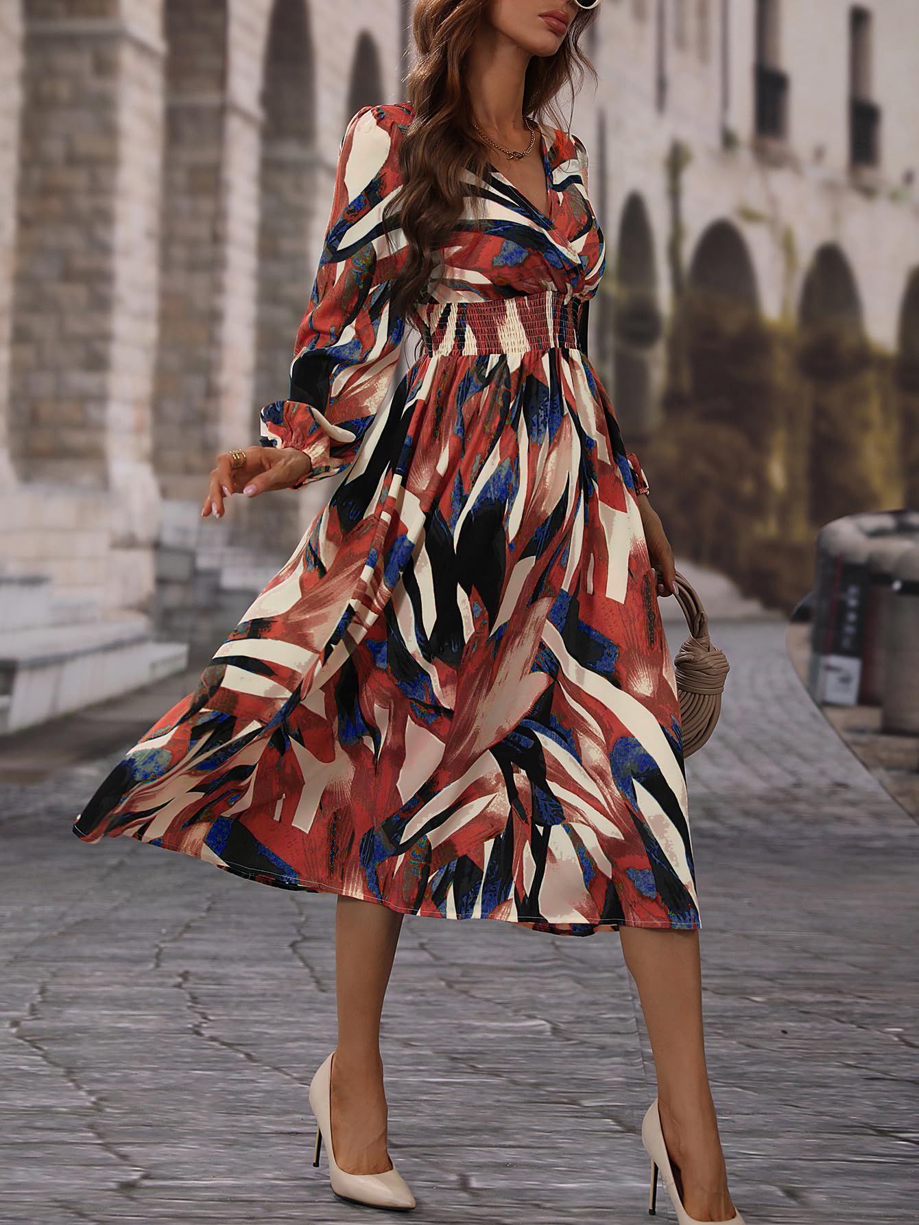 Avanova Creap Pink V-Neck Maxi Western Dresses For Women