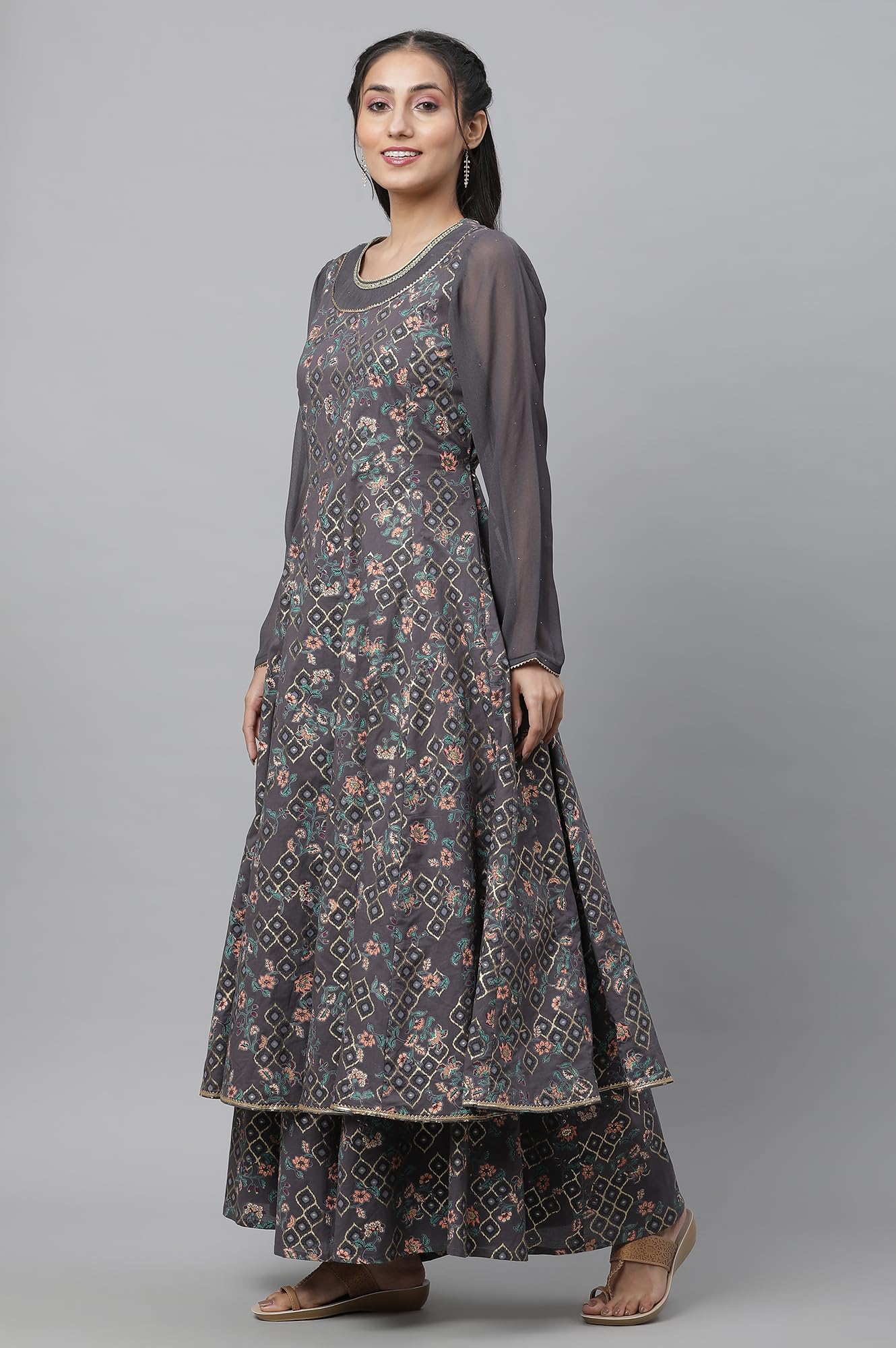Aurelia Cotton Women's Excalibur Ikkat Printed Cambric Flared Kurta