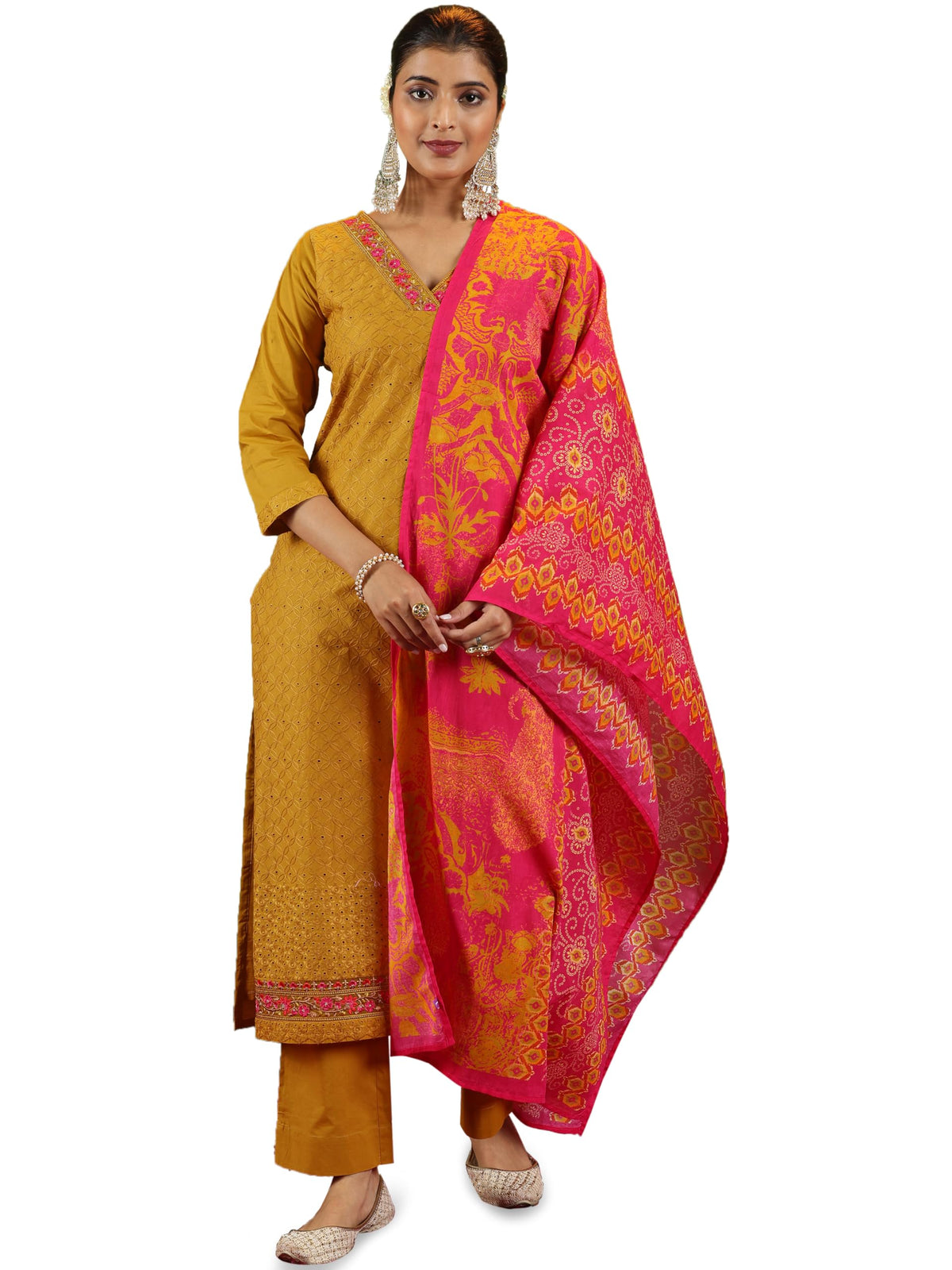 Libas WomenS Pure Cotton Kurta Set (49143_Mustard