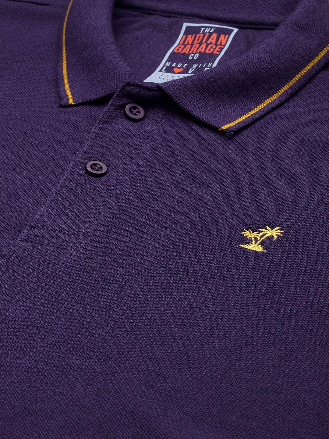 The Indian Garage Co Men Slim Fit Solid Polo Collar Tshirt Plum