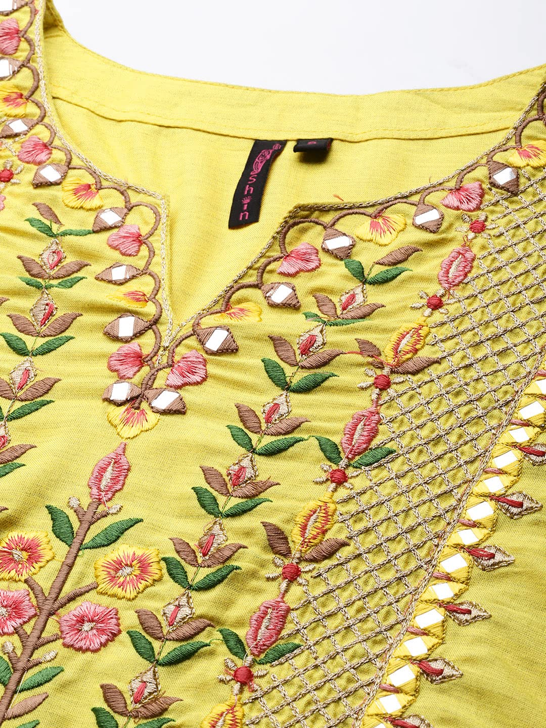 ishin Women's Green Embroidered A-Line Kurta