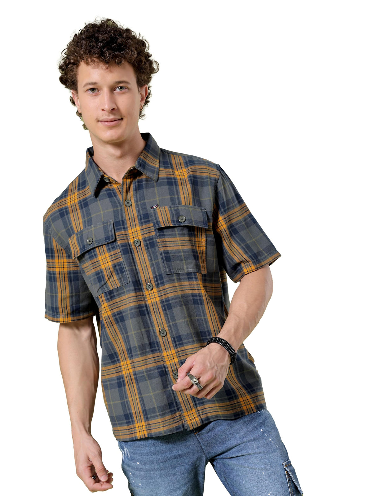 The Indian Garage Co Mens Checkered Boxy Shirt (0823-SHCHST-02-01_Olive