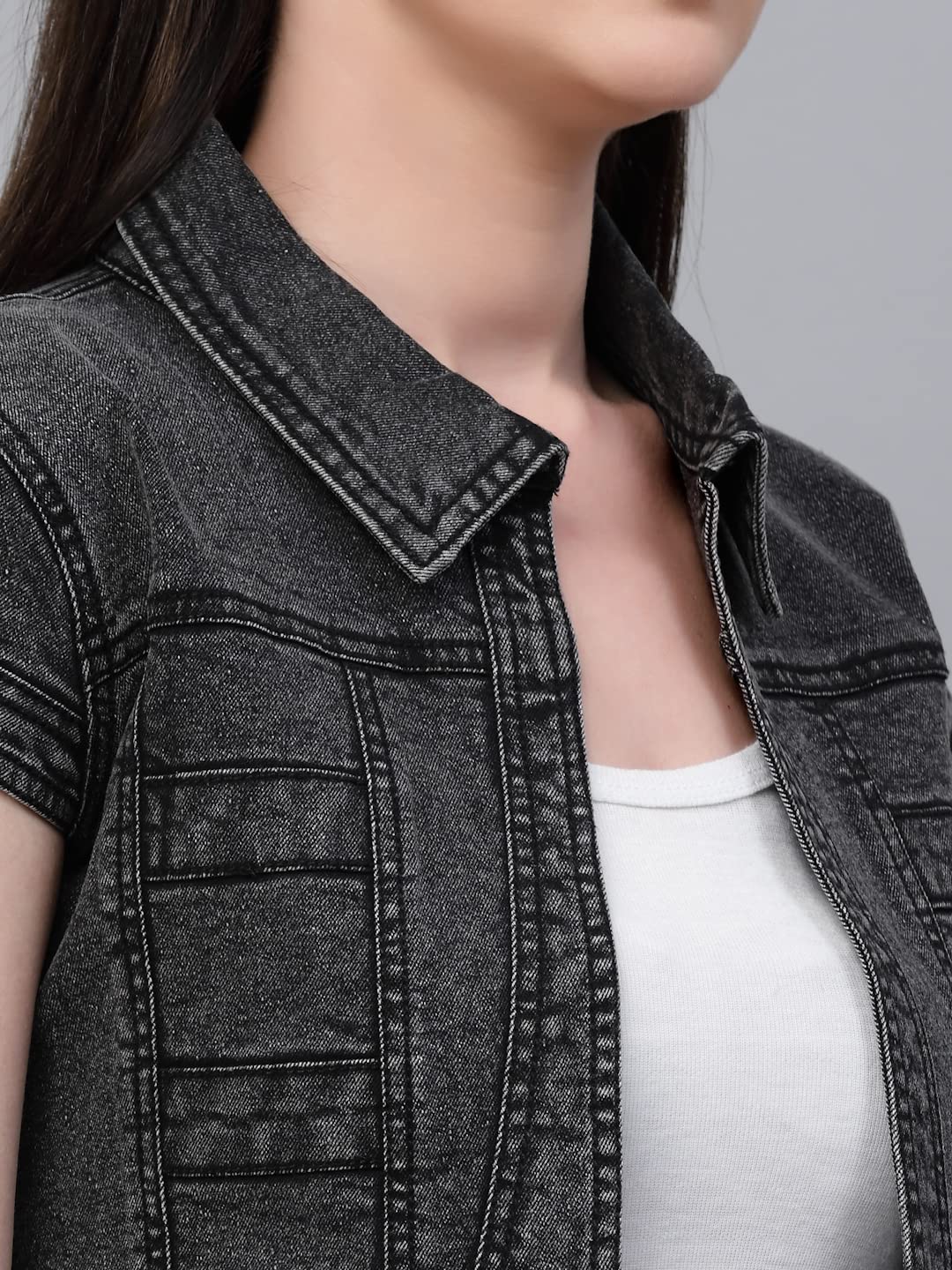 Style Quotient Women Black Acid wash Denim Shrug