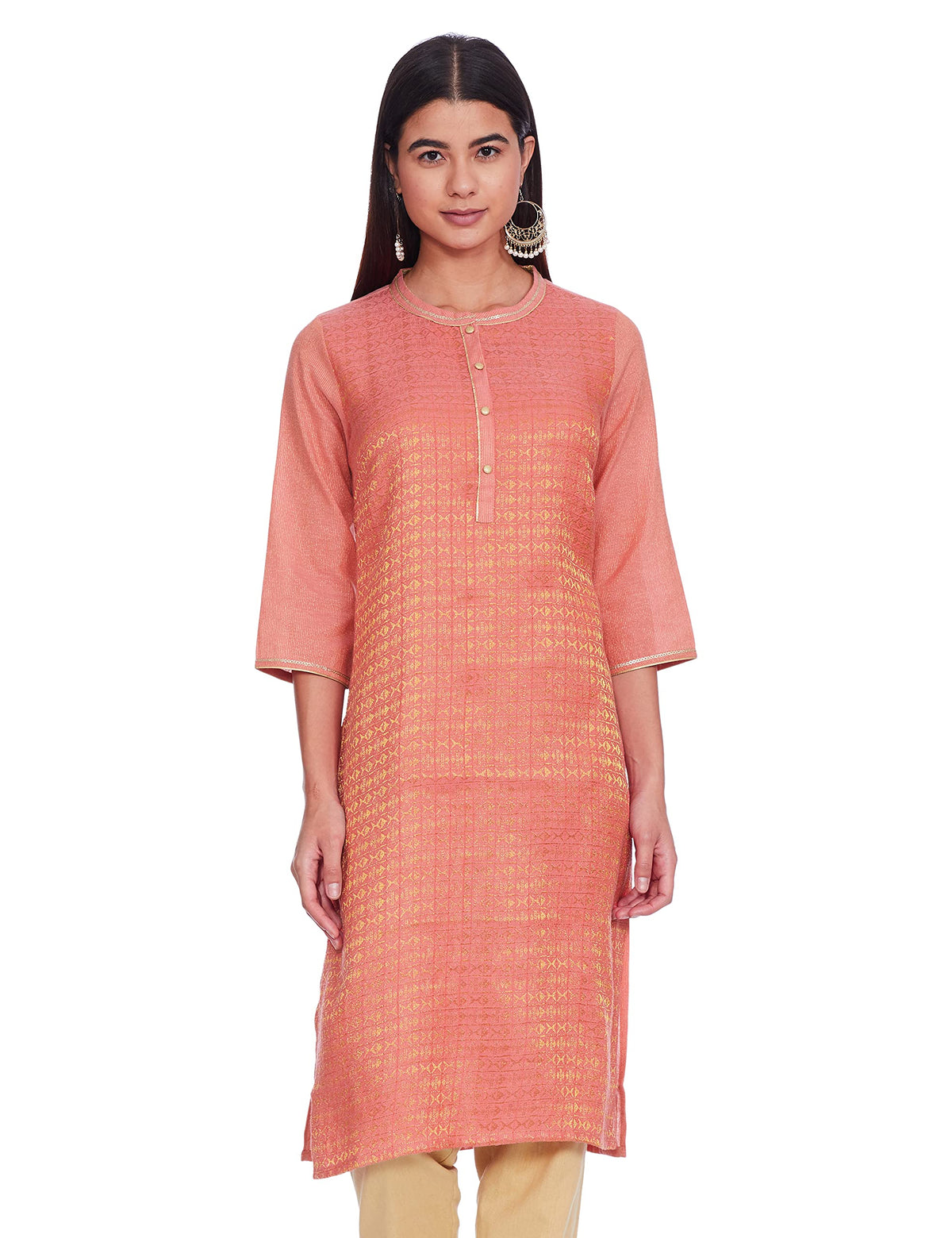 Aurelia WomenS Rayon Regular Fit Kurta (21Fea11681-701703_Peach_Xs)