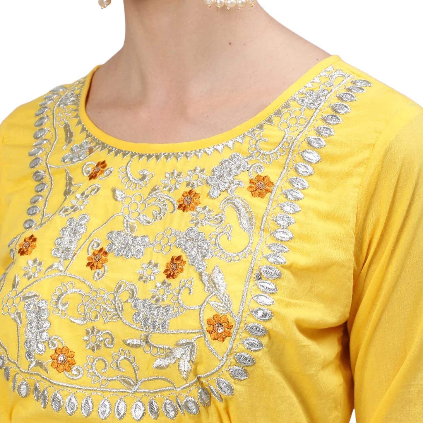 ishin Women's Cotton Yoke Embroidered Kurta With Sharara And Dupatta