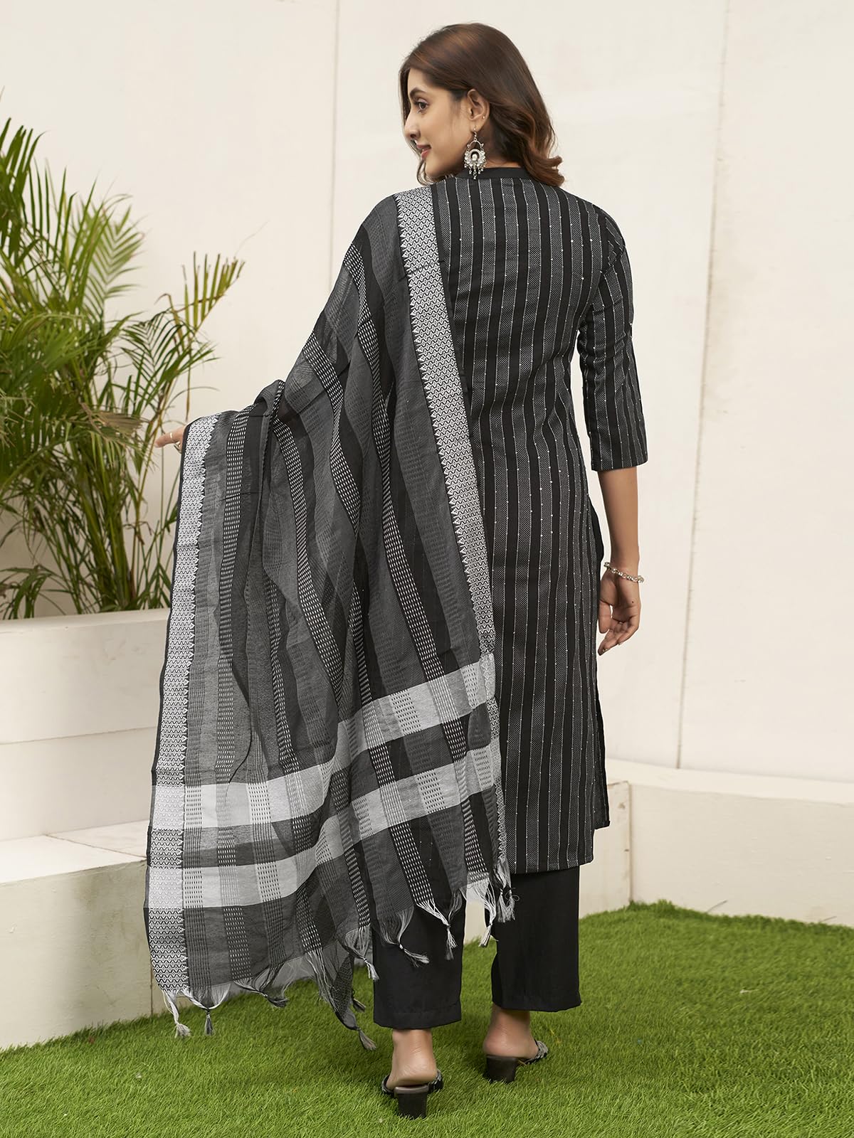 Sanisa Women's Cotton Woven & Sequence Embroidery Work Straigth Kurta with Pant and Dupatta Set| Ethnic Set | Suit Set | Kurta Set
