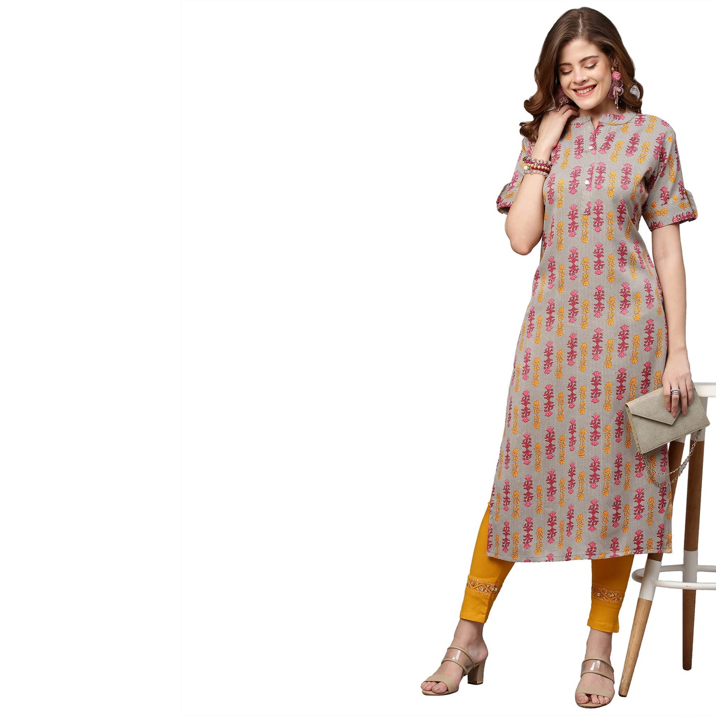 ANNI DESIGNER Women's Crepe Printed Straight Kurta (Noki STY Light Pink_S_Light Pink_Small)