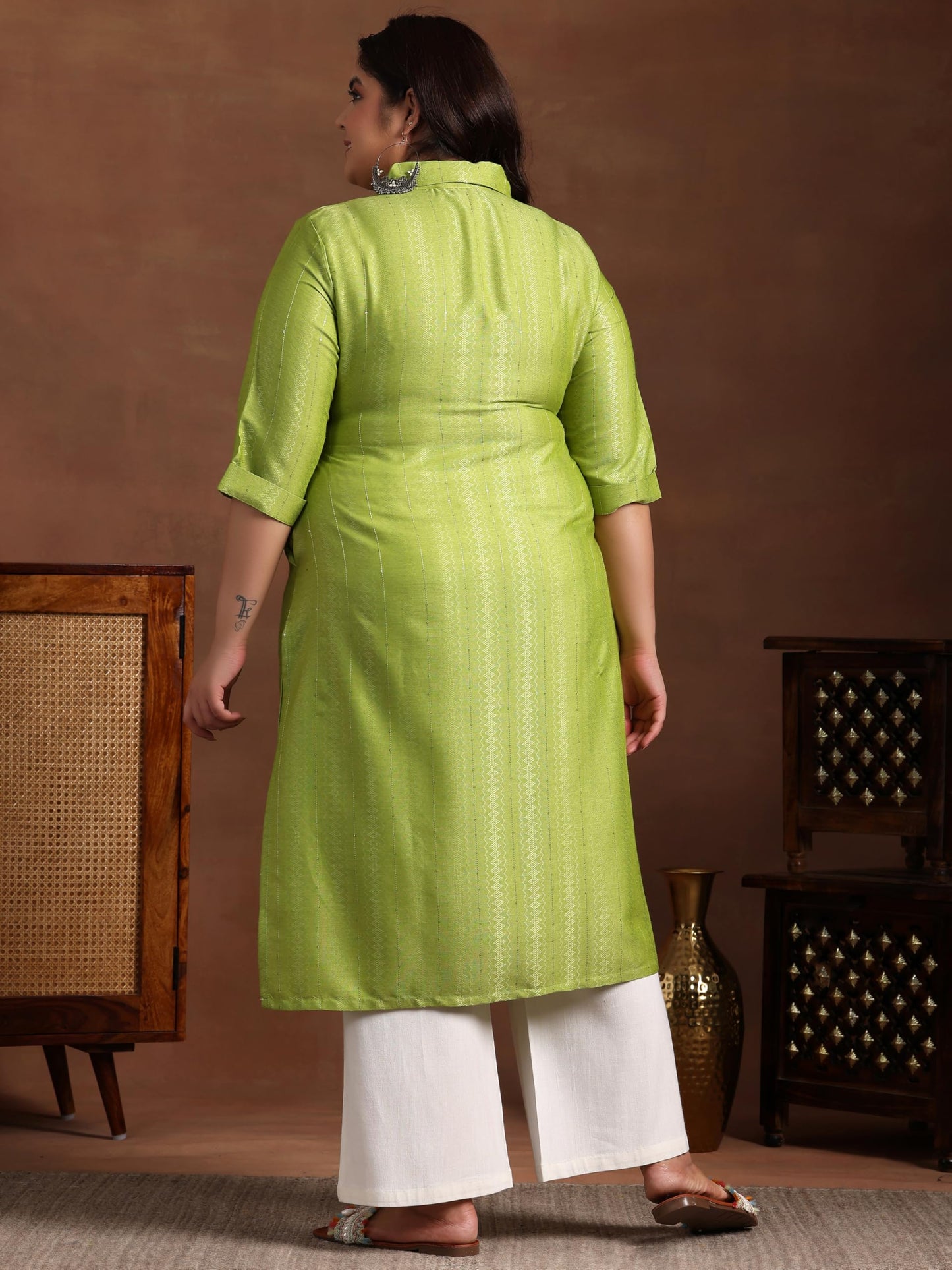 Extra Love By Libas Plus Size Womens Woven Design Cotton Straight Kurta For Women