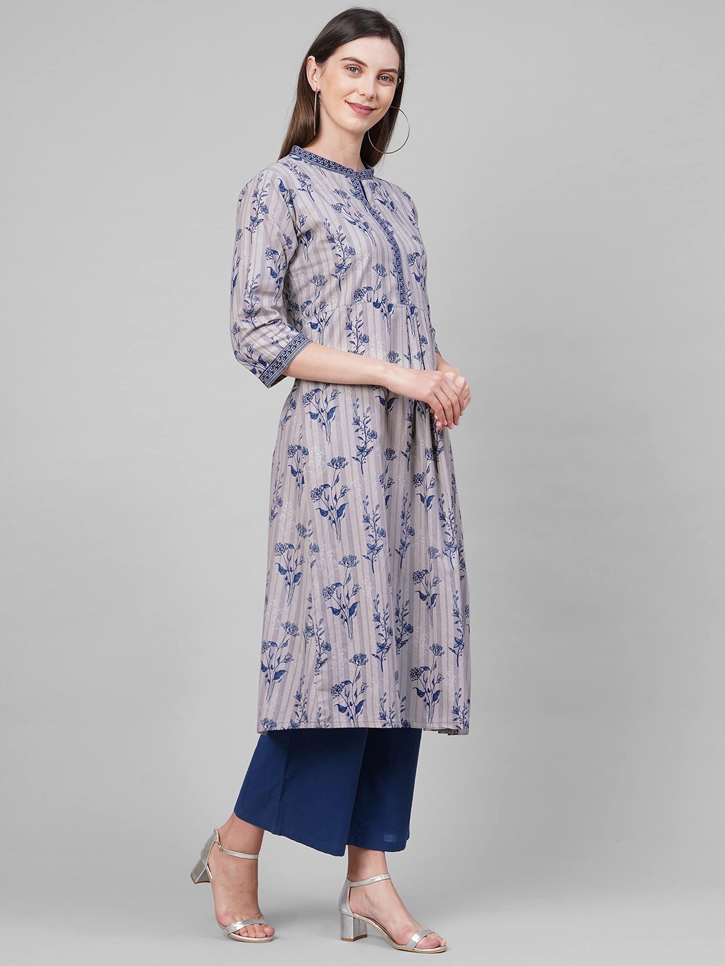 ANNI DESIGNER Women's Pure Cotton Straight Printed Kurta(Brian Grey)