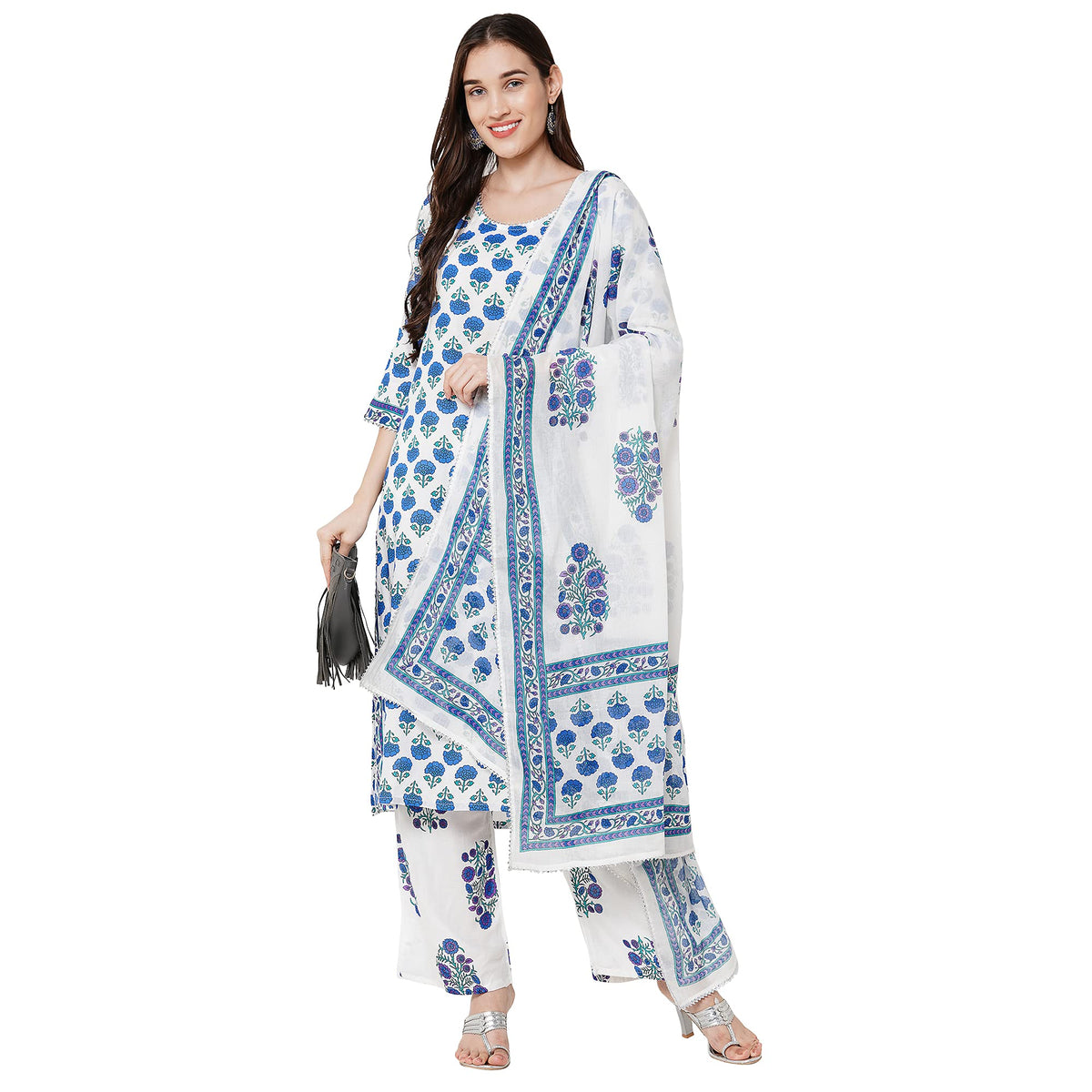 ANNI DESIGNER Womens Rayon Cotton Printed Kurta with Palazzo and Dupatta