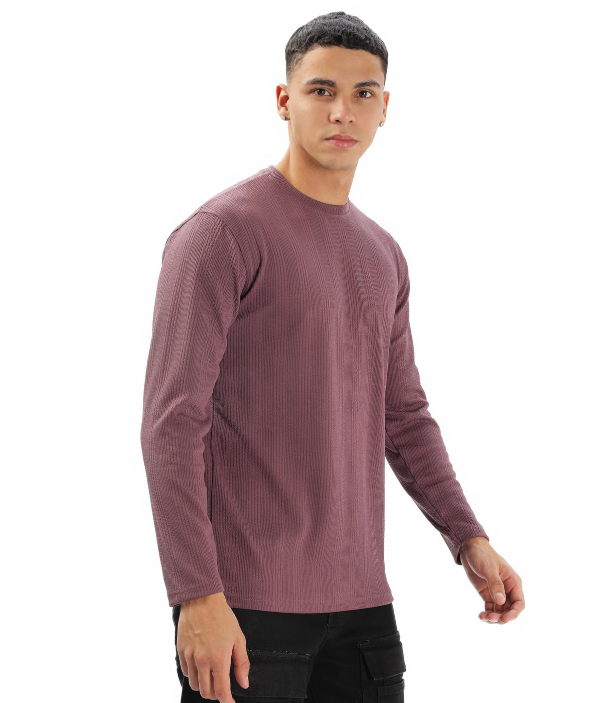SHODOX Mens Solid Round Neck Full Sleeve Regular fit Tshirt (Pack of 1) Dark Lavender