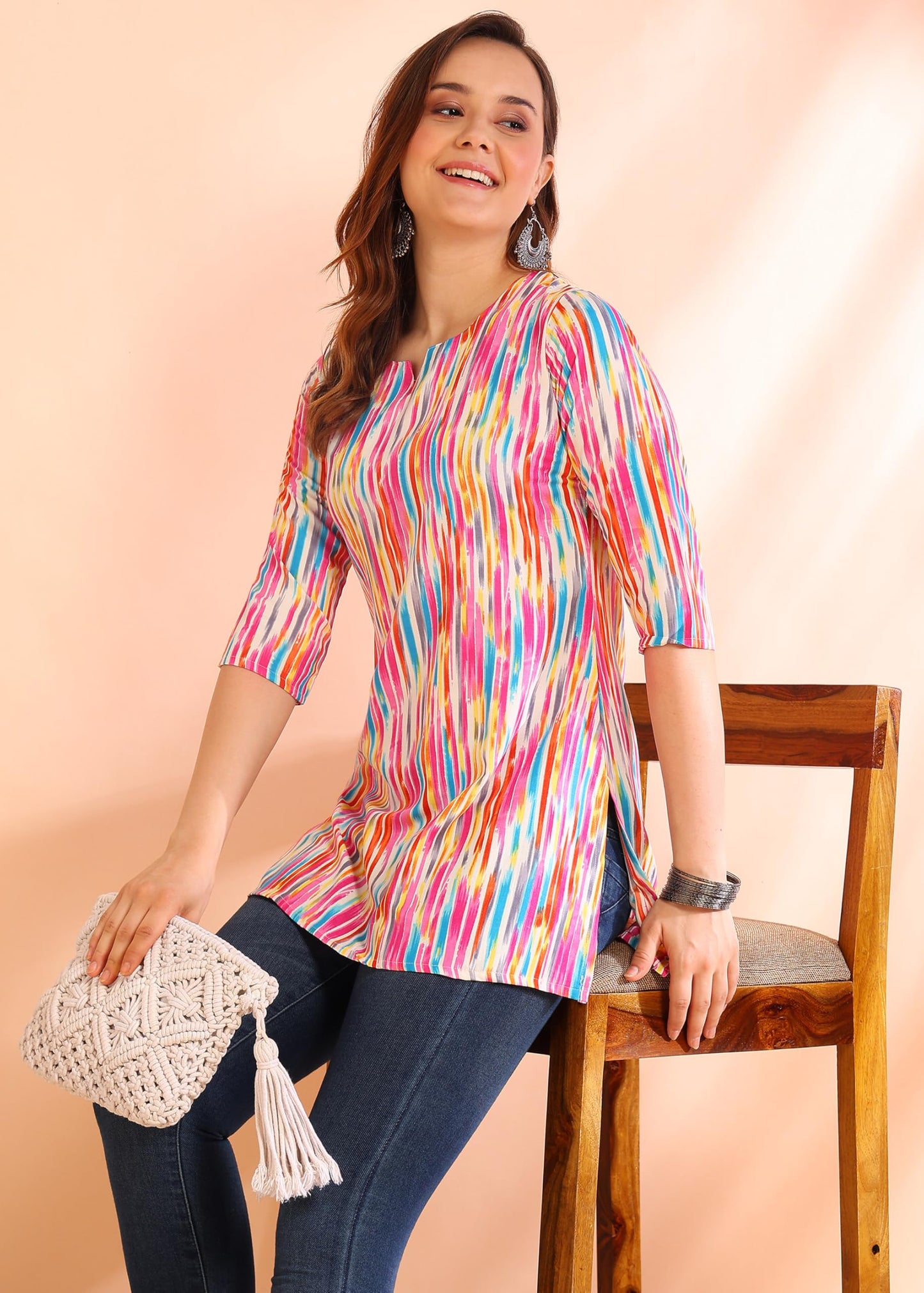 Dsk Studio Poly Rayon Short Kurti For Women & Girls Pink