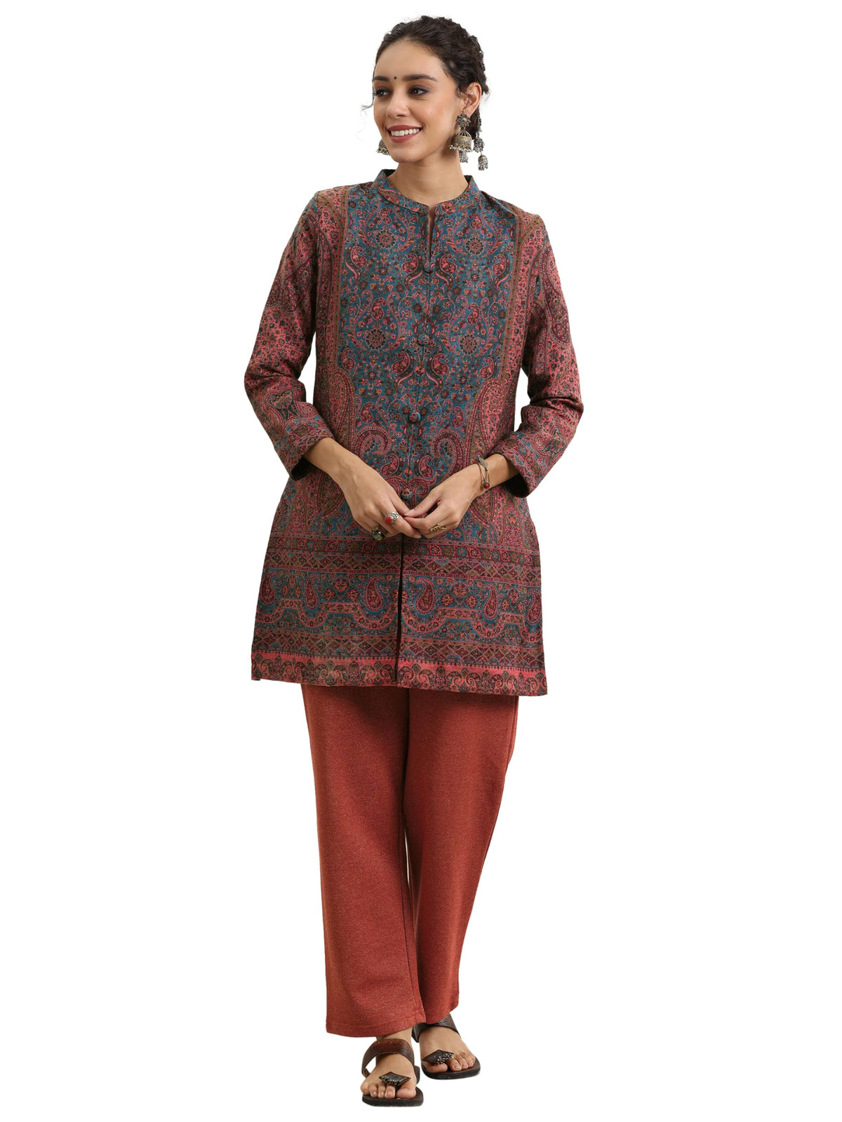 Libas Womens Woven Design Wool Straight Kurta With Palazzos