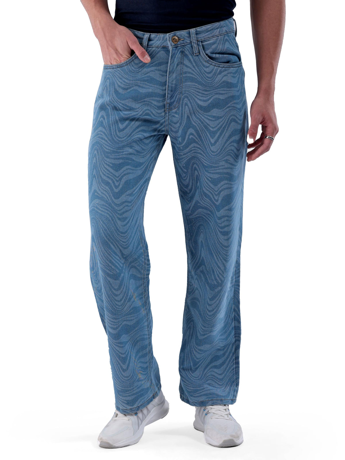 The Indian Garage Co Men Baggy Abstract Mid-Rise Stretchable Jeans Blue