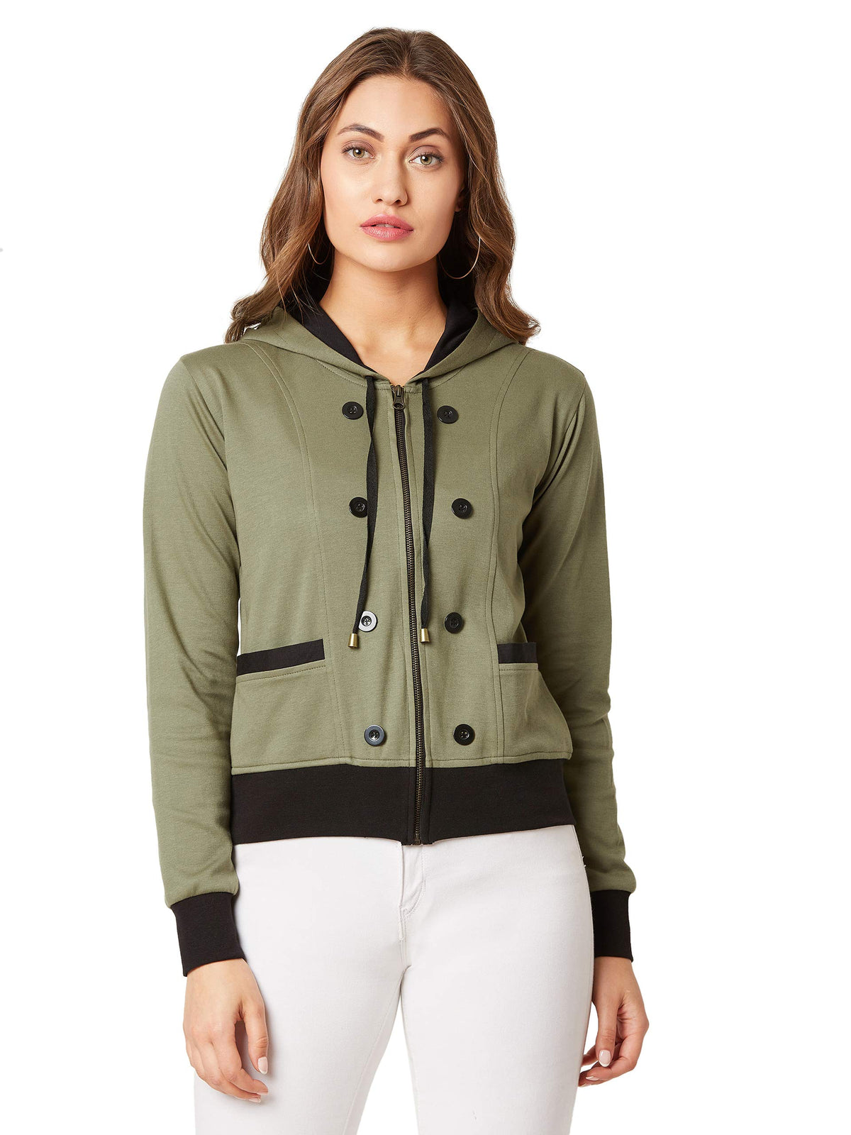 Miss Chase WomenS Cotton Full Length Hooded Full Sleeves Solid Drawstring And Eyelet Detailing Regular Length Jacket (Mcaw19Jkt